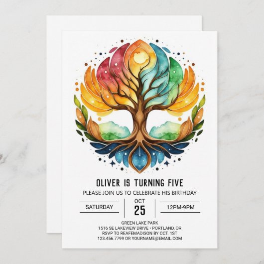 Bohemischer Wasserbaum zum Geburtstag Einladung (Vorne/Hinten)