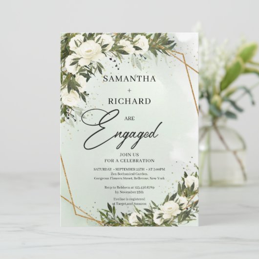 Bohemischer, weißer Rosengarten, goldfarbener Rahm Einladung (Stehend Vorderseite)