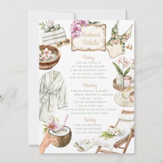 Bohemischer Wellness-Center | Bachelorette Wochene Einladung (Rückseite)