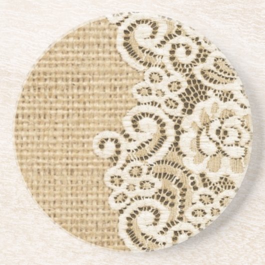 Bohemischer Western Land rustikale Burlap und Spit Getränkeuntersetzer (Vorne)