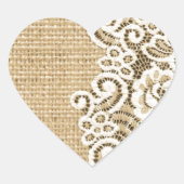 Bohemischer Western Land rustikale Burlap und Spit Herz-Aufkleber (Vorderseite)