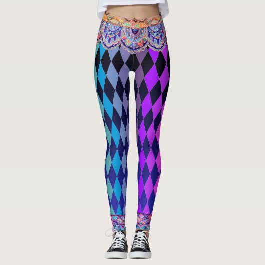 Bohemischer Zirkus-blauer Mitternachtsspaßvogel Leggings (Vorderseite)