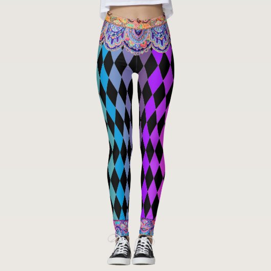 Bohemischer Zirkus-Jet-Schwarz-Spaßvogel Leggings (Vorderseite)