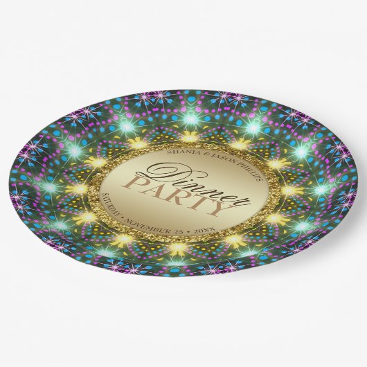 Bohemisches Abendessen Party Gold Schwarze Bright Pappteller (Schrägansicht)