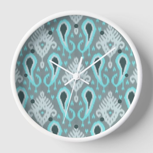 Bohemisches Aqua Turquoise Ikat Tribal Art Muster Uhr (Vorderseite)