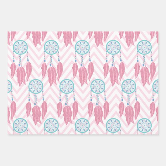 Bohemisches Aquamarines rosa Dreamcatcher Zickzack Geschenkpapier Set (Vorderseite 3)