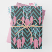 Bohemisches Aquamarines rosa Dreamcatcher Zickzack Geschenkpapier Set (Beispiel)