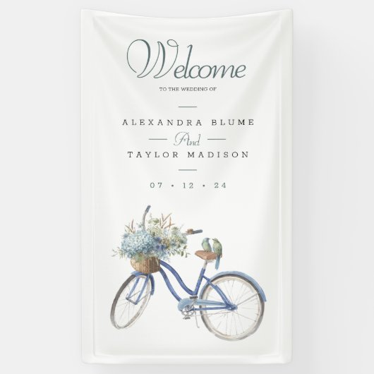 Bohemisches Bicycle Watercolor Wedding Banner (Vertikal)