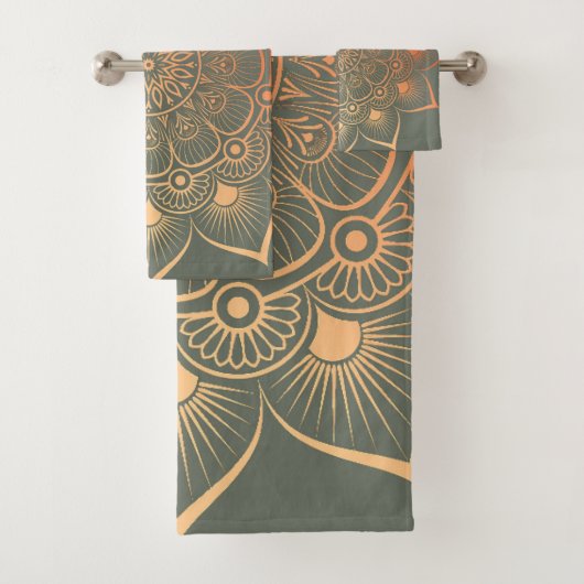 Bohemisches Blatt Green Peach Mandala Badetuch Set (Insitu)