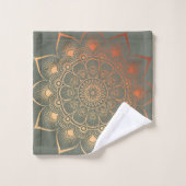 Bohemisches Blatt Green Peach Mandala Badetuch Set (Waschlappen)