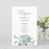 Bohemisches Blue Botanical Watercolor-Hochzeitspro (Stehend Vorderseite)