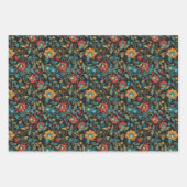 Bohemisches Blumen- und Leaf-Muster auf schwarz Geschenkpapier Set (Vorderseite 3)