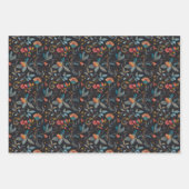 Bohemisches Blumen- und Leaf-Muster auf schwarz Geschenkpapier Set (Vorderseite 2)