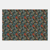 Bohemisches Blumen- und Leaf-Muster auf schwarz Geschenkpapier Set (Vorderseite)