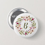 Bohemisches Blumenmuster-Monogramm Button (Vorne & Hinten)