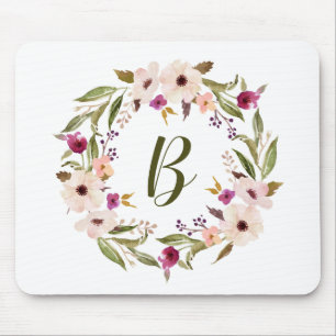 Bohemisches Blumenmuster-Monogramm Mousepad