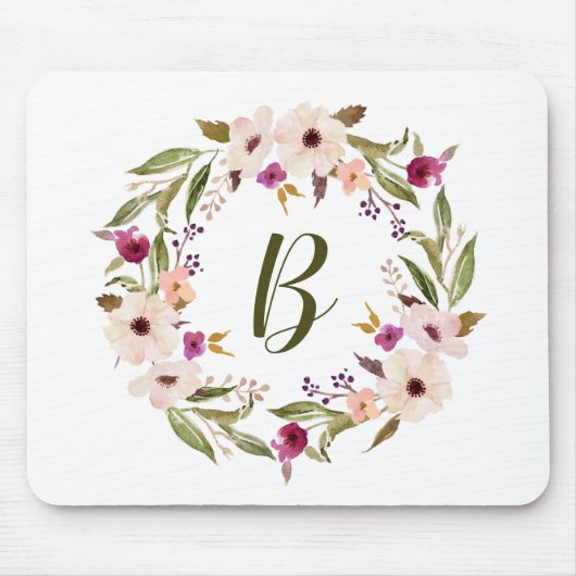 Bohemisches Blumenmuster-Monogramm Mousepad (Vorne)