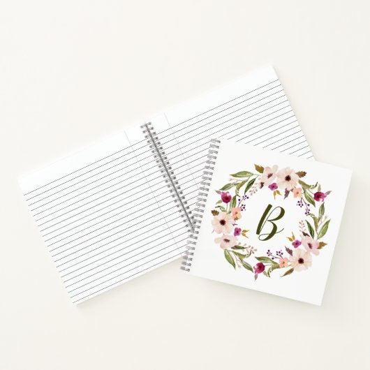 Bohemisches Blumenmuster-Monogramm Notizblock (Innenseite)