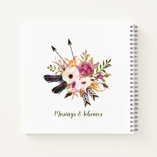 Bohemisches Blumenmuster-Monogramm Notizblock (Rückseite)