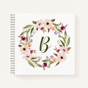 Bohemisches Blumenmuster-Monogramm Notizblock