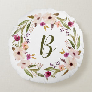 Bohemisches Blumenmuster-Monogramm Rundes Kissen