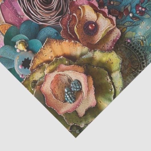 Bohemisches Blumenmuster-Portrait, Decoupage Colla Seidenpapier (Detail)