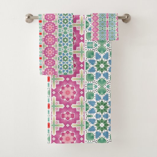 Bohemisches Blumenmuster Watercolor-Mosaik Badhandtuch Set (Insitu)