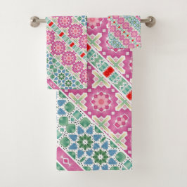 Bohemisches Blumenmuster Watercolor-Mosaik Badhandtuch Set