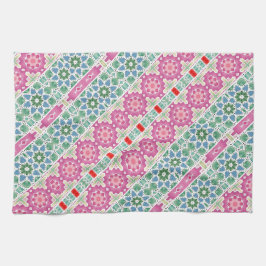 Bohemisches Blumenmuster Watercolor-Mosaik Geschirrtuch