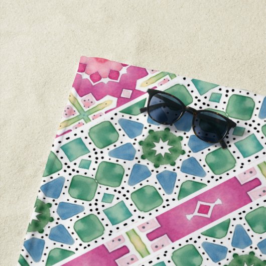 Bohemisches Blumenmuster Watercolor-Mosaik Strandtuch (Beispiel)