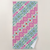 Bohemisches Blumenmuster Watercolor-Mosaik Strandtuch (Vorderseite)