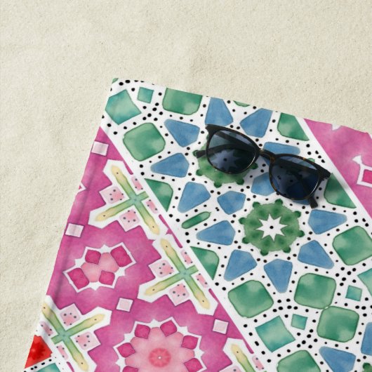 Bohemisches Blumenmuster Watercolor-Mosaik Strandtuch (Beispiel)