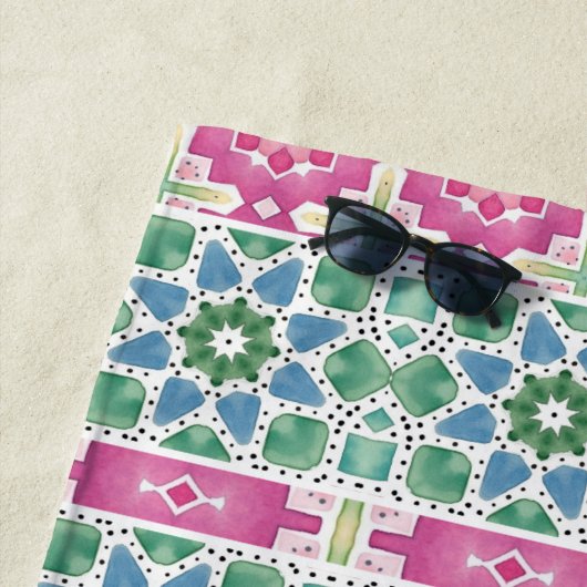 Bohemisches Blumenmuster Watercolor-Mosaik Strandtuch (Beispiel)