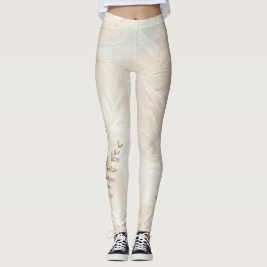 Bohemisches botanisches Blumenmuster Leggings (Vorderseite)