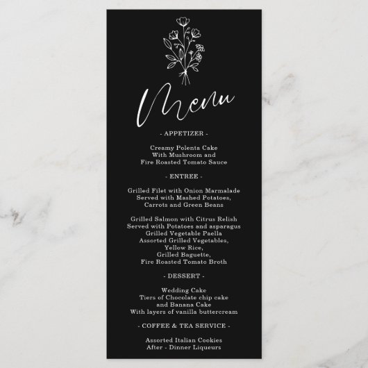 Bohemisches Botanisches Menü der Black Blume Menükarte (Vorderseite)