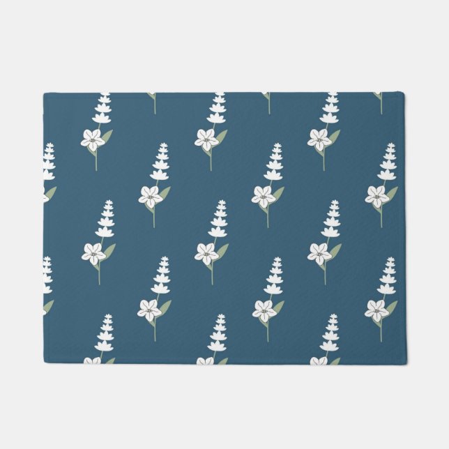 Bohemisches botanisches Muster für Navy-Floral Fußmatte (Vorderseite)