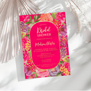 Bohemisches Brautparty mit Blumenschrift Folieneinladung