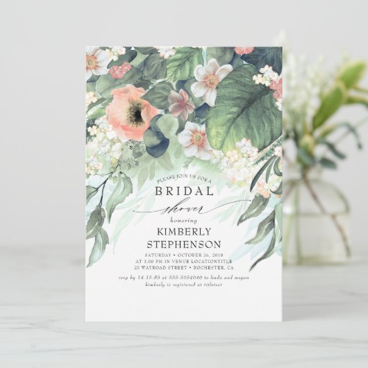 Bohemisches Brautparty mit Pfirsich und Rosa Einladung (Stehend Vorderseite)