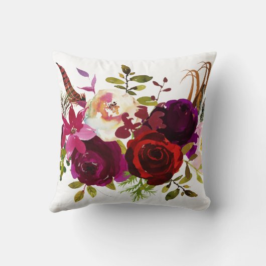 Bohemisches Burgundy Marsala Rotes Rotes Rosa Rosa Kissen (Rückseite)