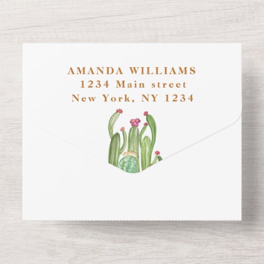 Bohemisches Cactus Desert Baby Duwer Gender Neutra All In One Einladung (Rückseite)