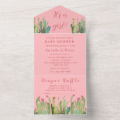 Bohemisches Cactus Desert Baby Duwer Girl Pink All In One Einladung (Innen Boden)