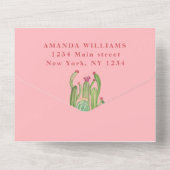 Bohemisches Cactus Desert Baby Duwer Girl Pink All In One Einladung (Rückseite)