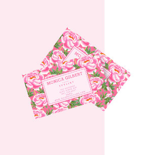 Bohemisches Chic Pink Peonies-Muster Visitenkarte