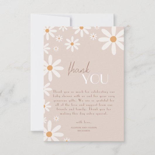 Bohemisches Daisy Baby in Bloom Baby Dusche Dankeskarte (Vorderseite)