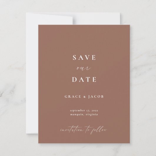 Bohemisches Dark Mauve Script-Foto Save The Date (Vorderseite)
