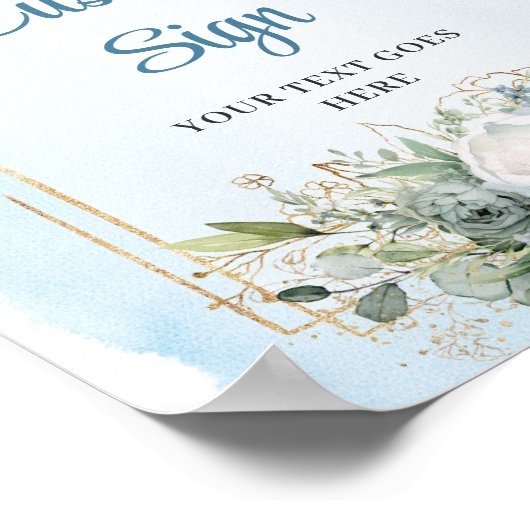 Bohemisches Dusty Blue Floral Gold DIY Hochzeitssy Poster (Ecke)