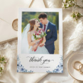 Bohemisches Dusty Blue Floral Wedding Foto Dankeskarte