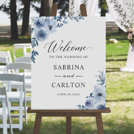 Bohemisches Dusty Blue Floral Wedding Sign Poster