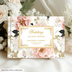 Bohemisches Dusty Pink Gold Watercolor Gästebuch