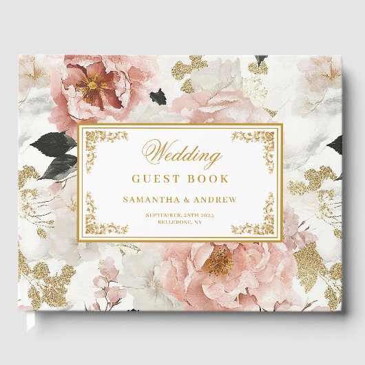 Bohemisches Dusty Pink Gold Watercolor Gästebuch (Vorderseite)